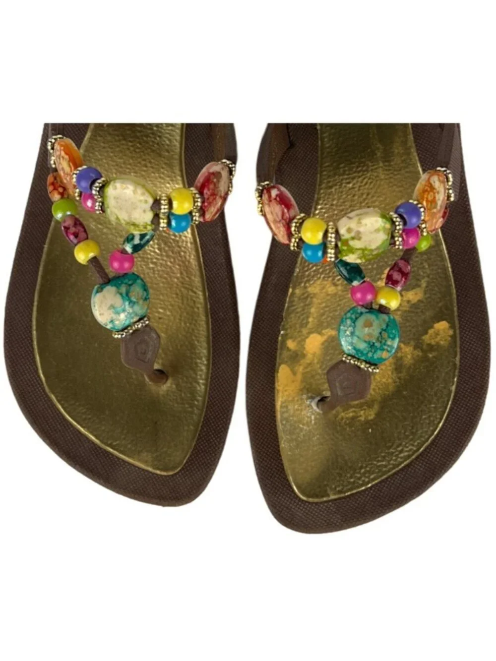 Grandco Waterproof Sole Beach Thong Beaded Jeweled Sandals Size 7